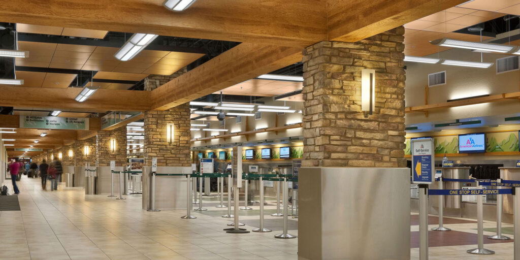 Shallow speakers at the Reno-Tahoe airport enable versatile installation in a variety of places to ensure a high level of speech intelligibility is maintained.