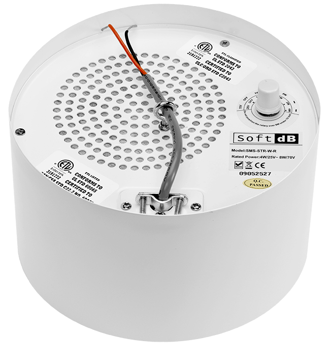 The SMS-STR is a specially designed upward-firing speaker that shoots sound to bounce off the ceiling, resulting in a smooth, diffuse ambient sound layer that drapes the entire room seamlessly. 