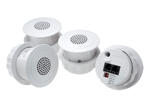 Qt emitters are the backbone of the QtPro Sound Masking System. Qt emitters are wide dispersion direct field speakers with 1.25” (3.17 cm) drivers and are smaller than a coffee mug, making them the smallest available. These emitters deliver four uncorrelated audio channels, which provide uniform, unobtrusive sound masking.