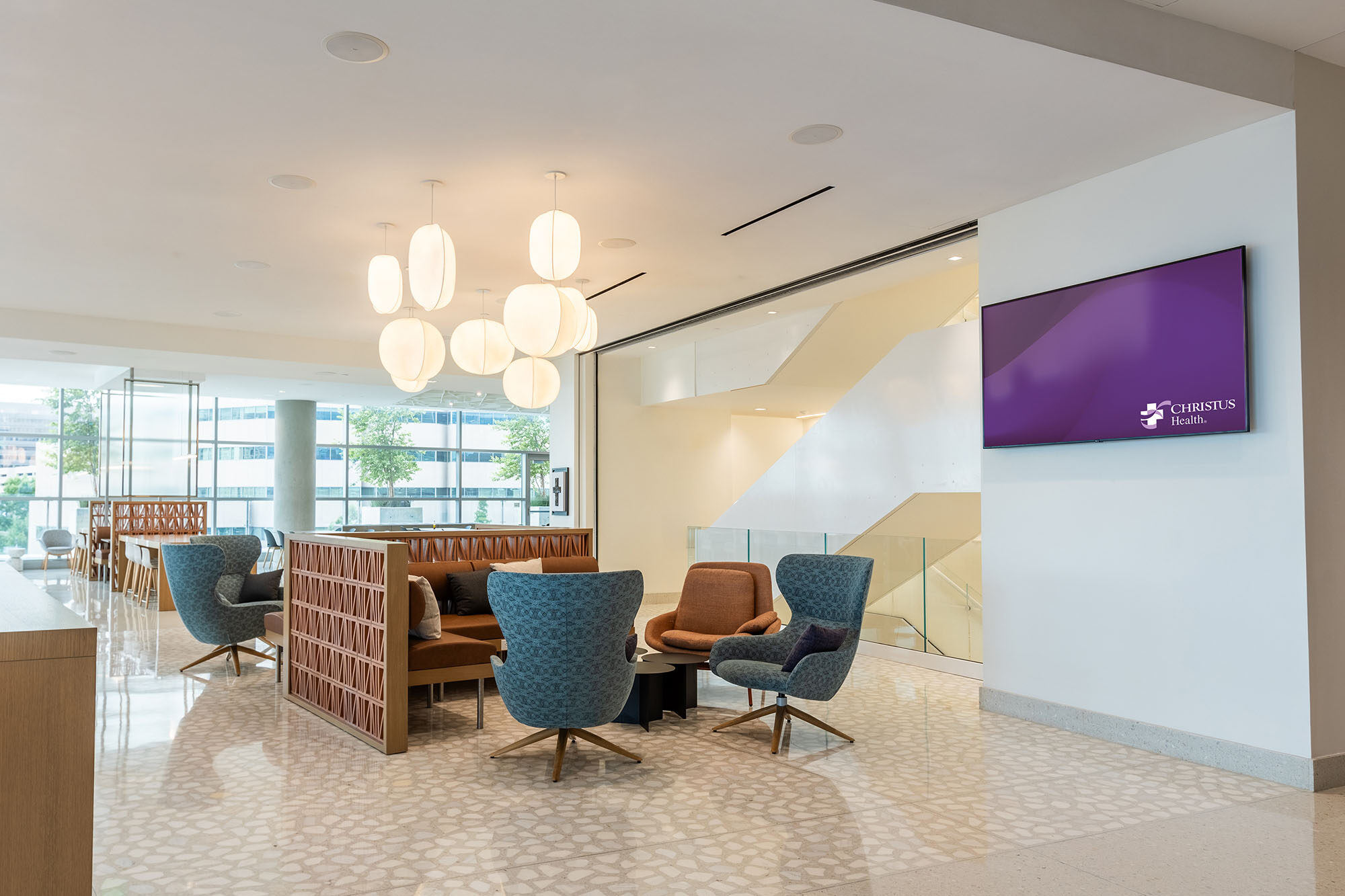 Christus features background music system featuring 6.5” in-ceiling speakers and pendant speakers 