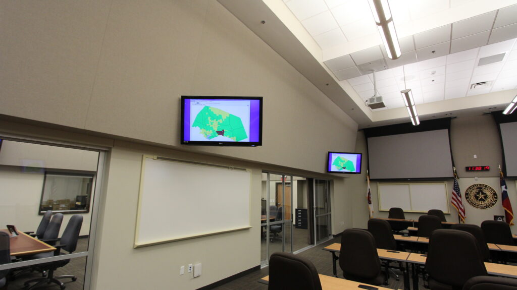 Williamson County ESOC (Emergency Services Operations Center) project profile — overview of AV systems including displays, projection, touchpanel control, audio, and wireless mic infrastructure
