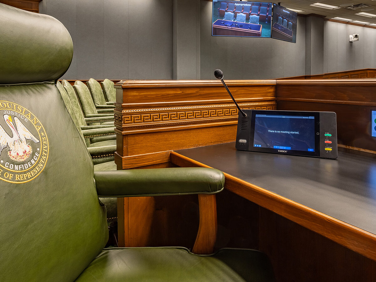 State of Louisiana AV Integration showing display and microphone