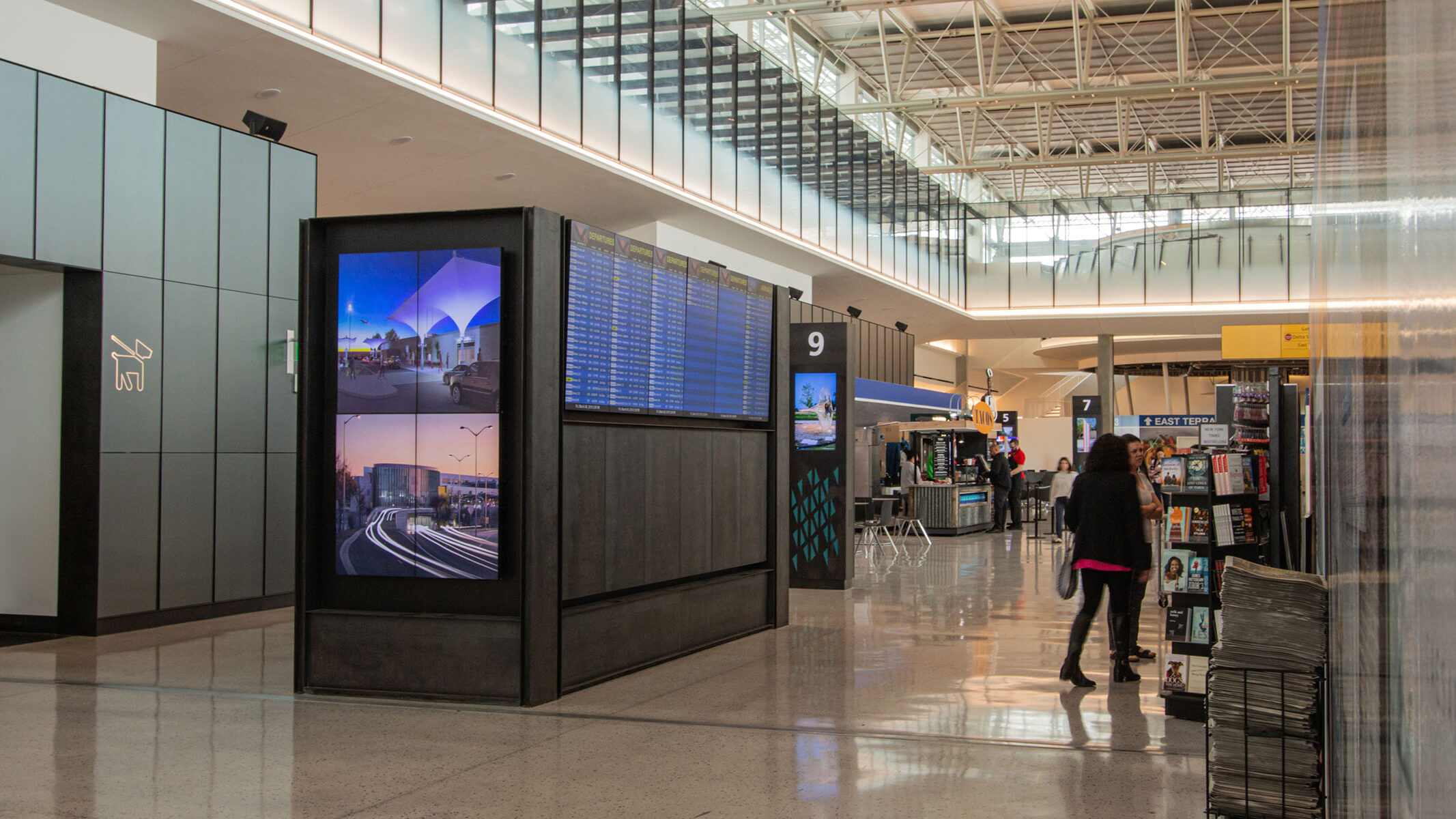 Austin Bergstrom International Airport featuring Ford AV advanced audiovisual solutions in terminal