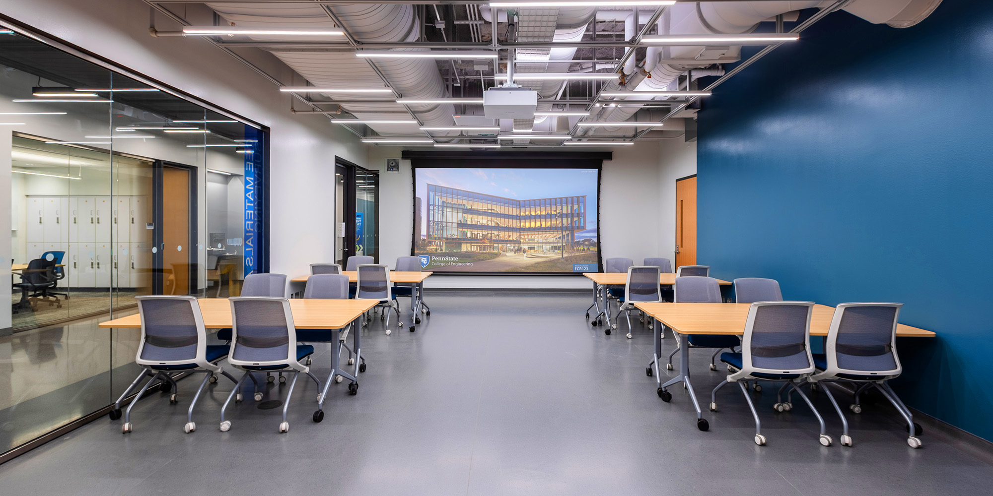 Engineering Classroom Building hybrid-ready classroom with integrated Crestron control and Biamp audio