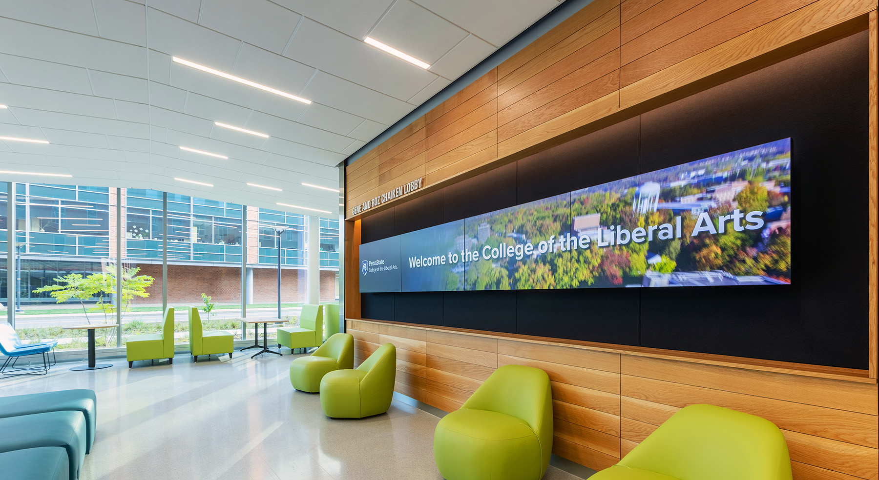 Digital signage display in Penn State Liberal Arts Building showing campus communications