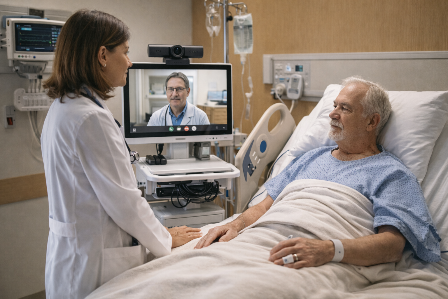 telehealth video call in exam room with Ford AV Solutions