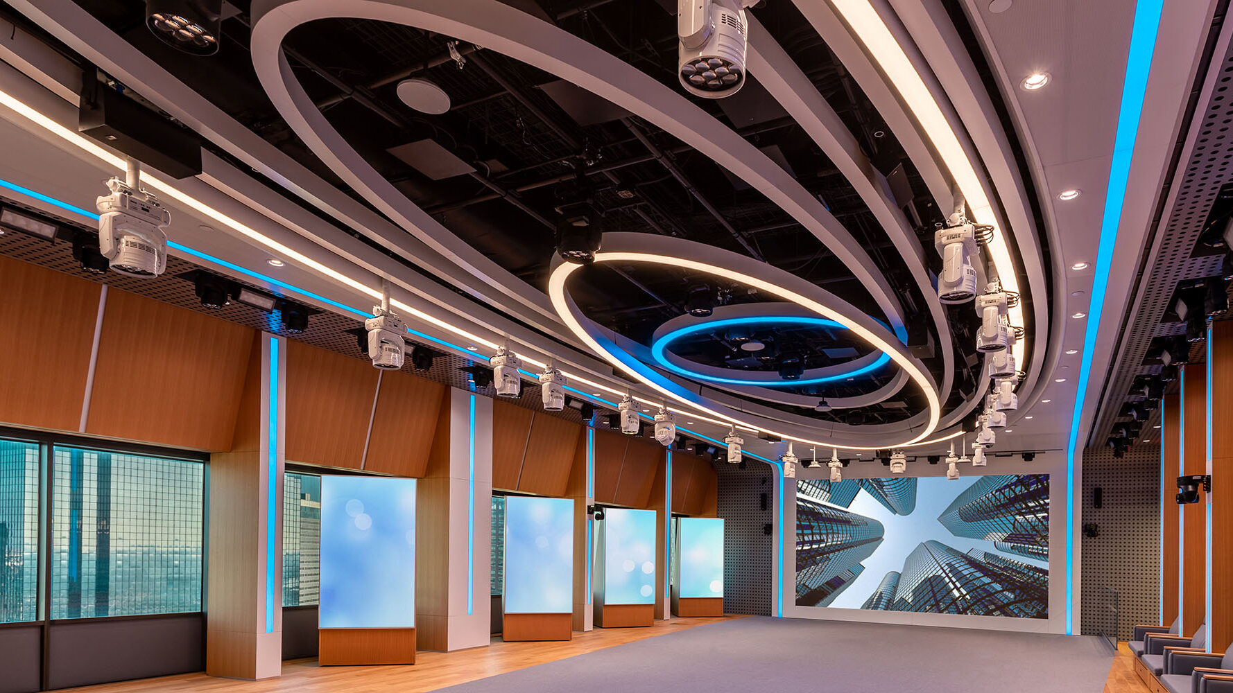 AT&T Headquarters 37th floor showcasing advanced audiovisual installations for corporate workspaces