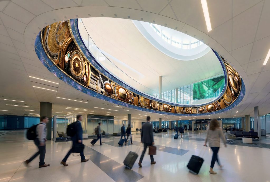 Oculus "steampunk" design. Immersive DVLED experience at IAH airport by Ford AV