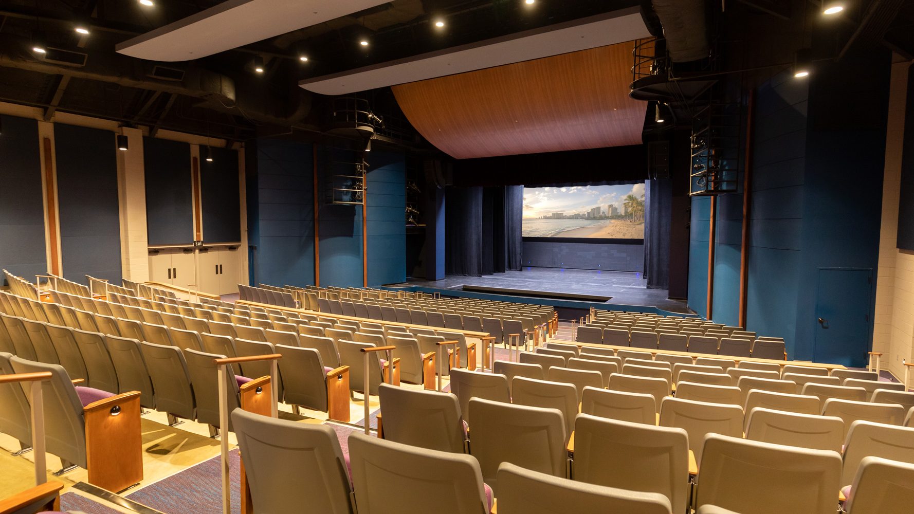 Diamond Head Theatre auditorium showcasing advanced AV system and stage setup