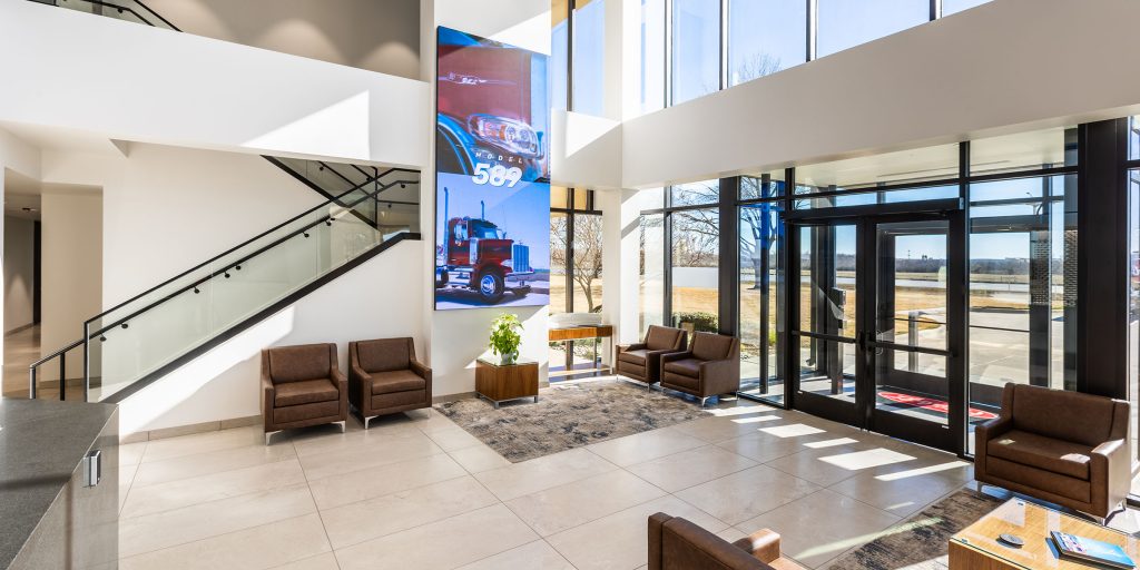 Digital signage commercial display installation in a corporate lobby environment