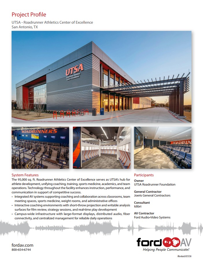 UTSA Athletics Center Cover UTSA Athletics Center Ford AV Project Profile
