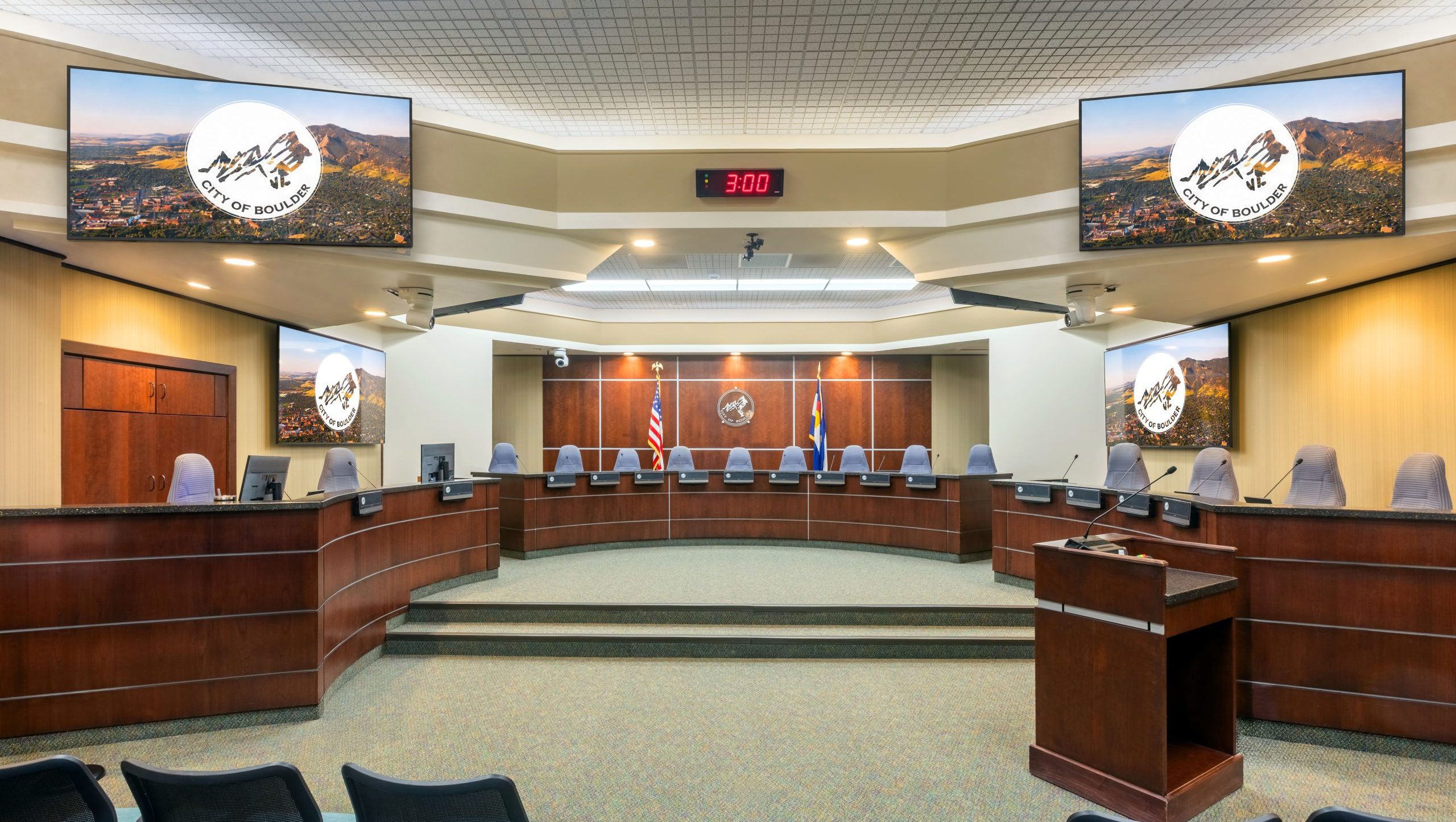 City of Boulder Digital Signage in council Chamber